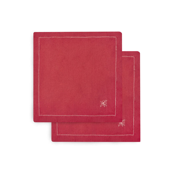 Embroidered Linen Napkins, Set of 2 - Berry