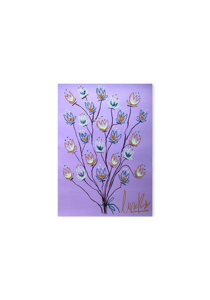 Brown and light green flowers on lavendel background  | Original painting 50x70cm