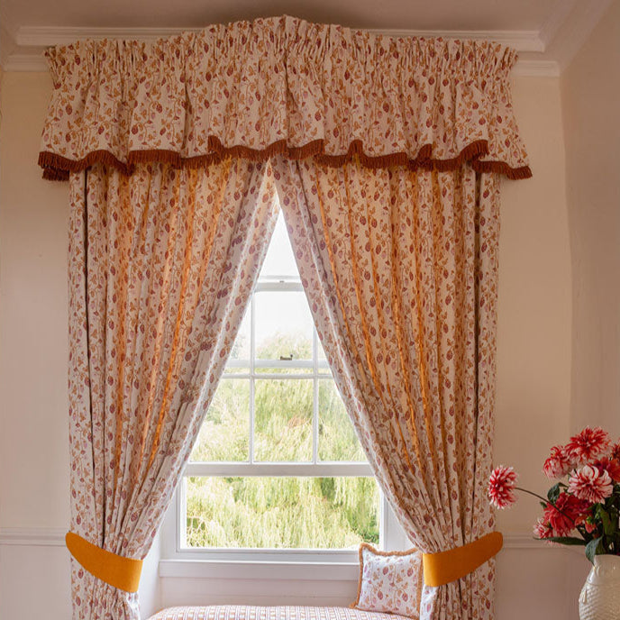 Strawberry Block Printed Fabric Linen/Cotton Copper