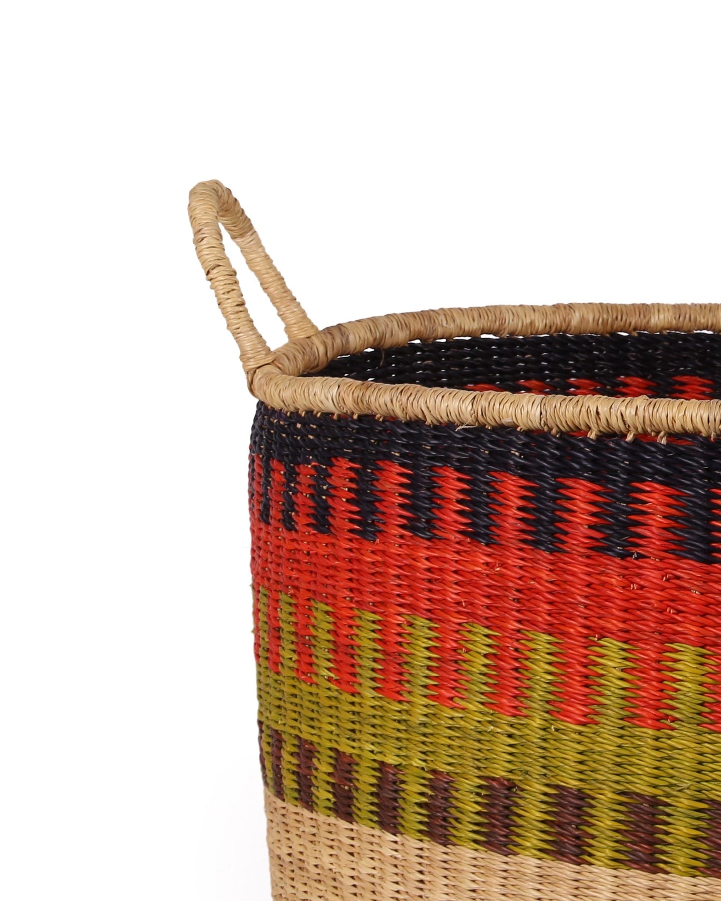 KWASHI: Large Orange, Green and Black Floor Storage Basket with Handles