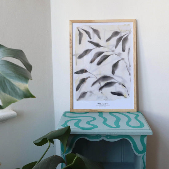 A4 - 'Amongst' Beige Yellow & Charcoal Grey Leaf Print