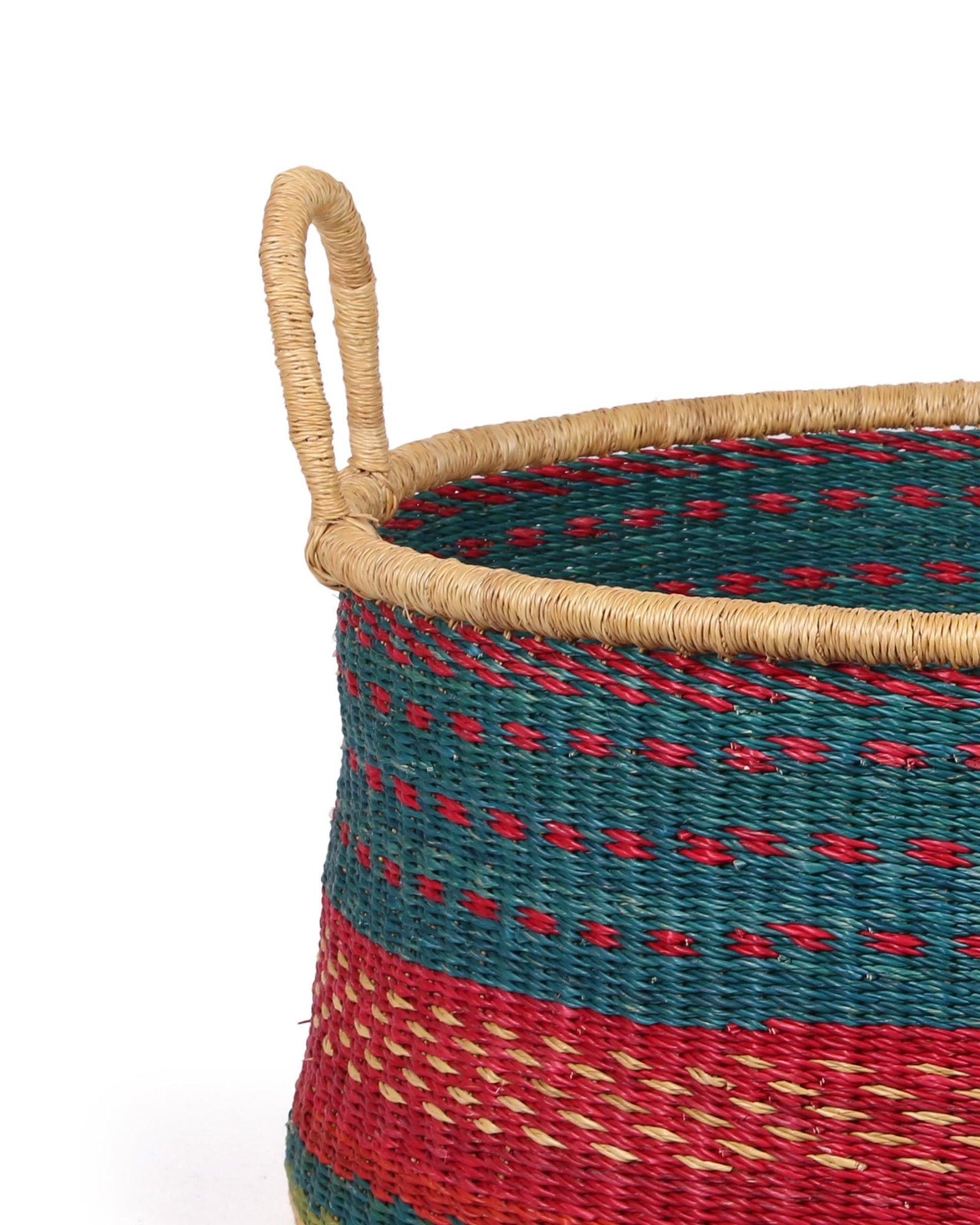ELIAM: Medium Teal and Red Floor Storage Basket with Handles
