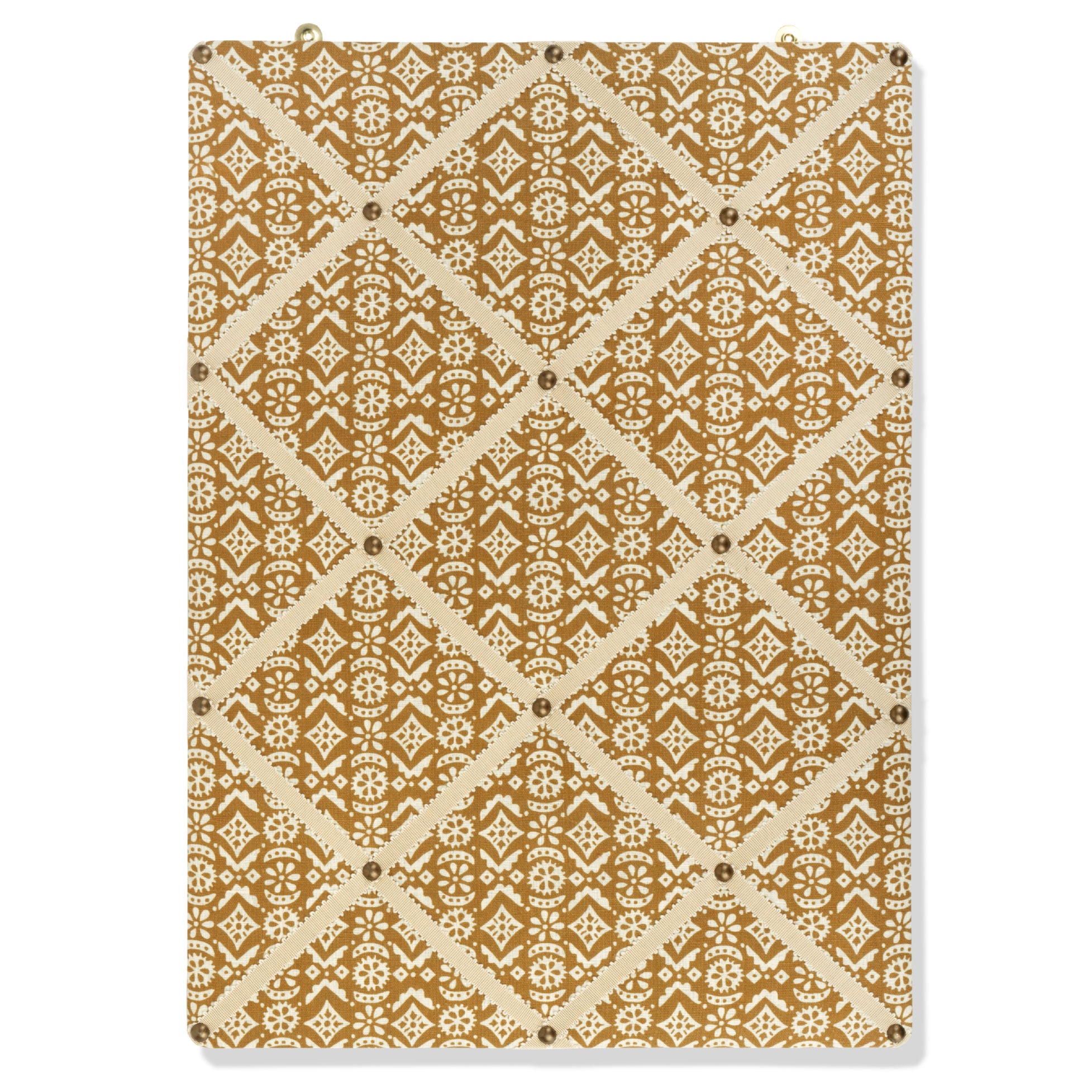 Ribboned Bulletin Board in Volga's Hawelka Print in Old Gold with Macadamia Trim