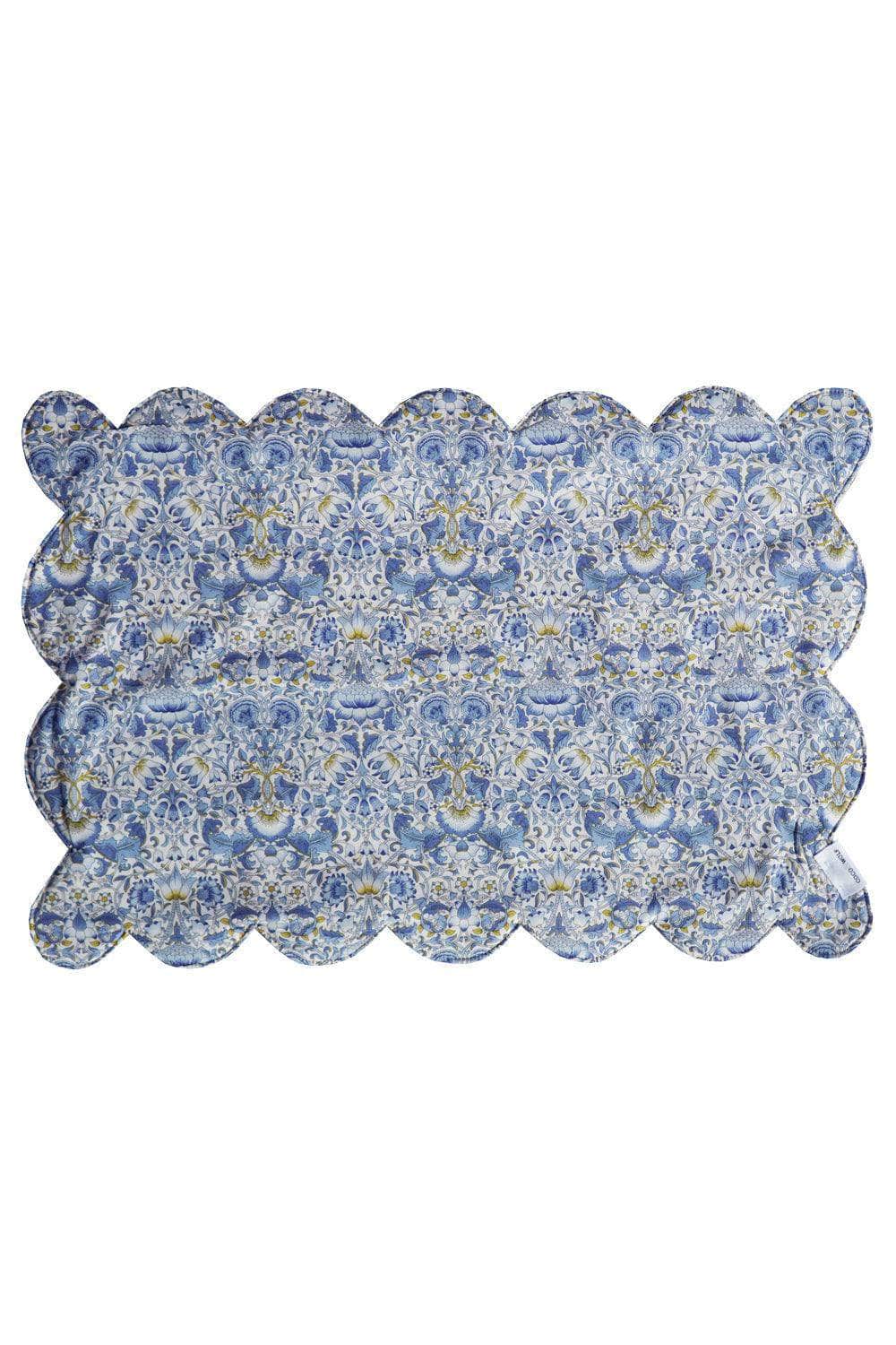 Reversible Scalloped Placemat Made With Liberty Fabric Lodden China Blue & Sambourne Yellow