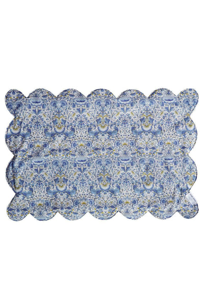 Reversible Scalloped Placemat Made With Liberty Fabric Lodden China Blue & Sambourne Yellow