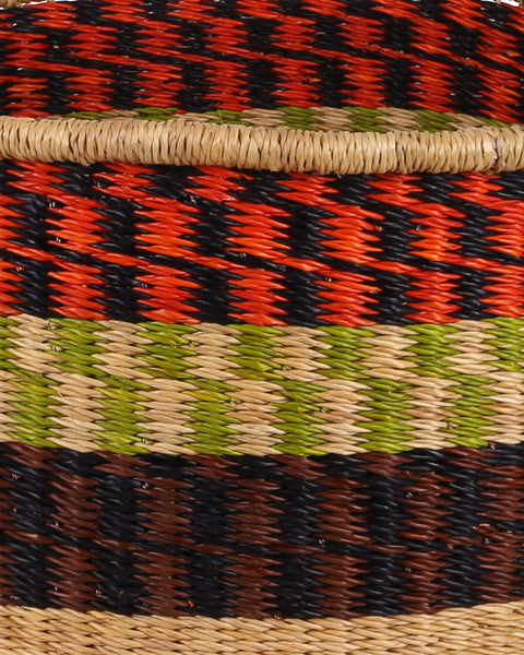 ADWOWA: Medium Orange, Green and Black Floor Storage Basket with Handles