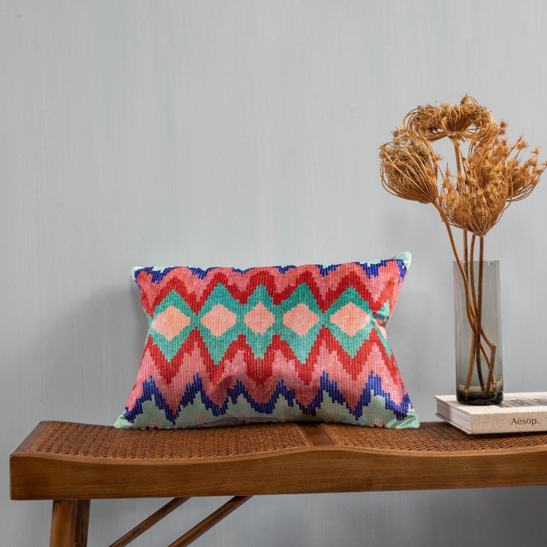Eemerre Cushion - Turquoise, Red, Ink And Blue