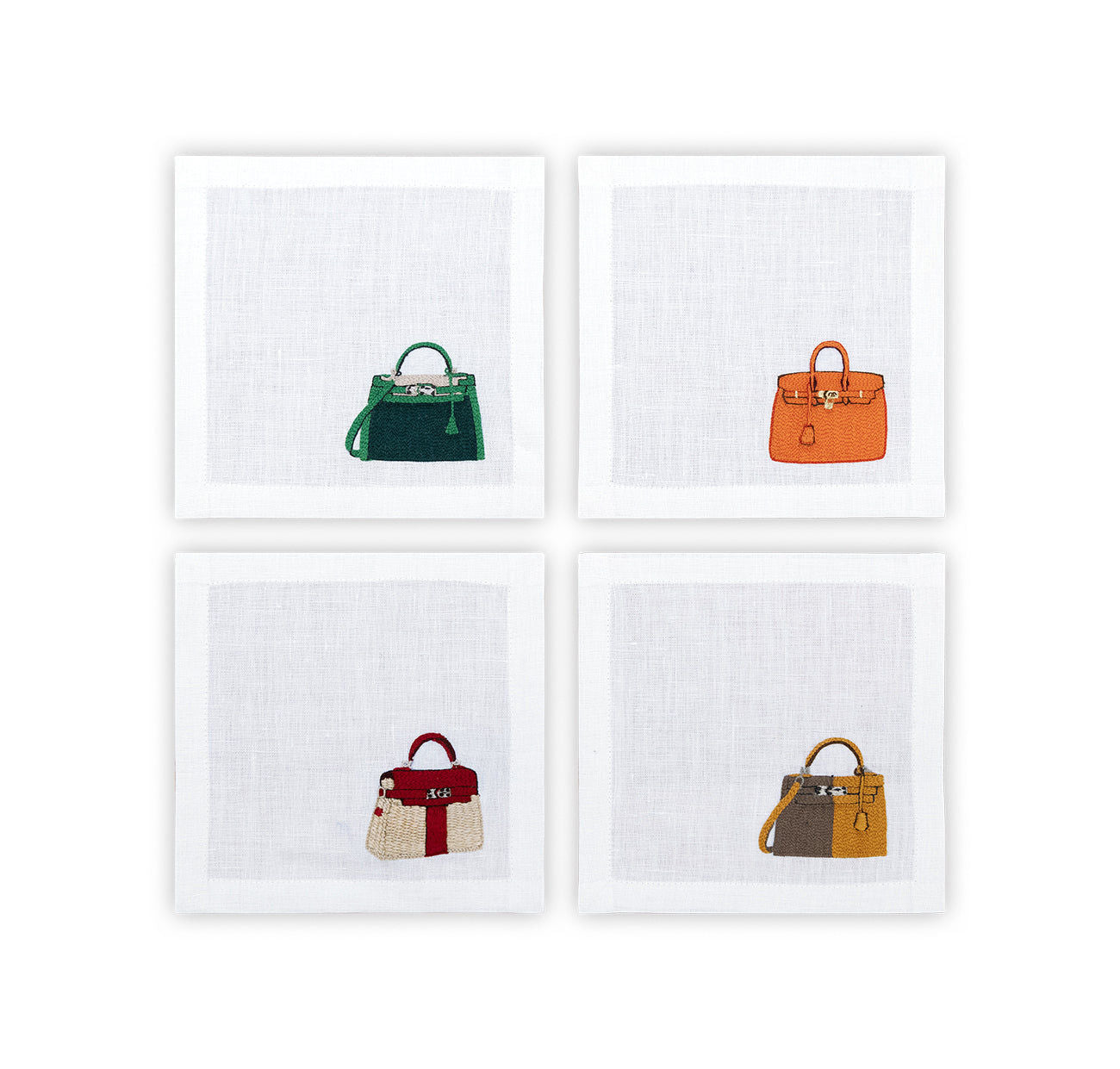 Embroidered Table Linen - Handbag Cocktail Napkins 4 (Set of 4)