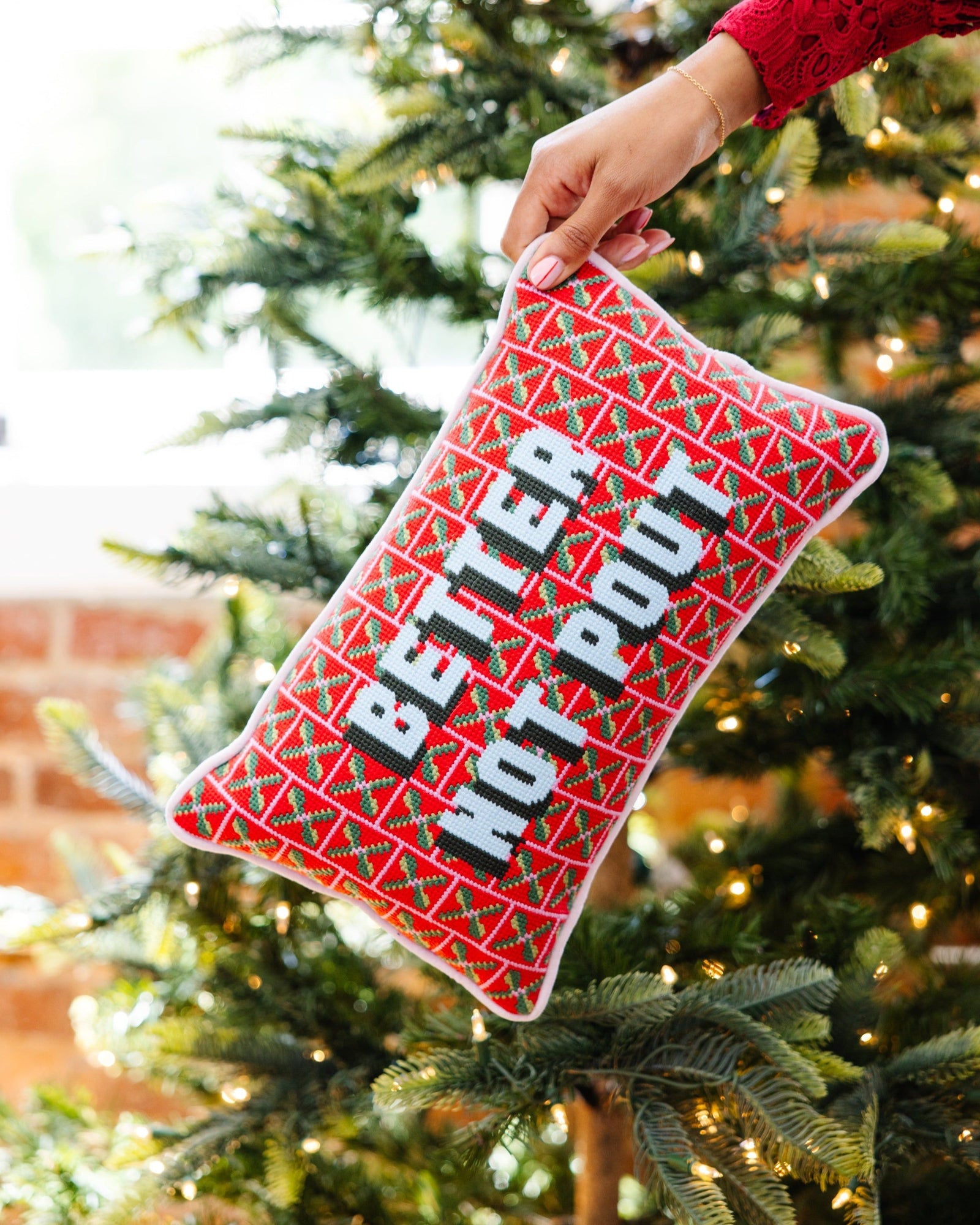 Better Not Pout Needlepoint Pillow