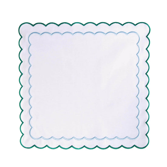 Scalloped Napkin Embroidered Blue & Green