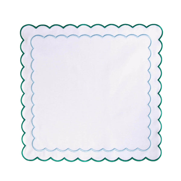 Scalloped Napkin Embroidered Blue & Green