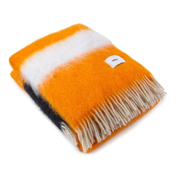 Viso Mohair Blanket Black, Orange & White Vertical Stripes