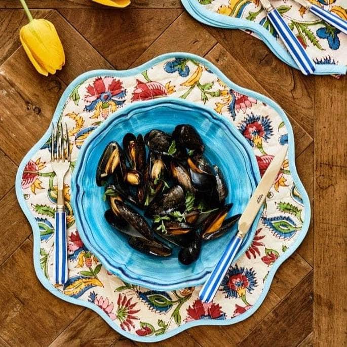 Italian Hand Painted Stoneware Plates Blue - Set of 4