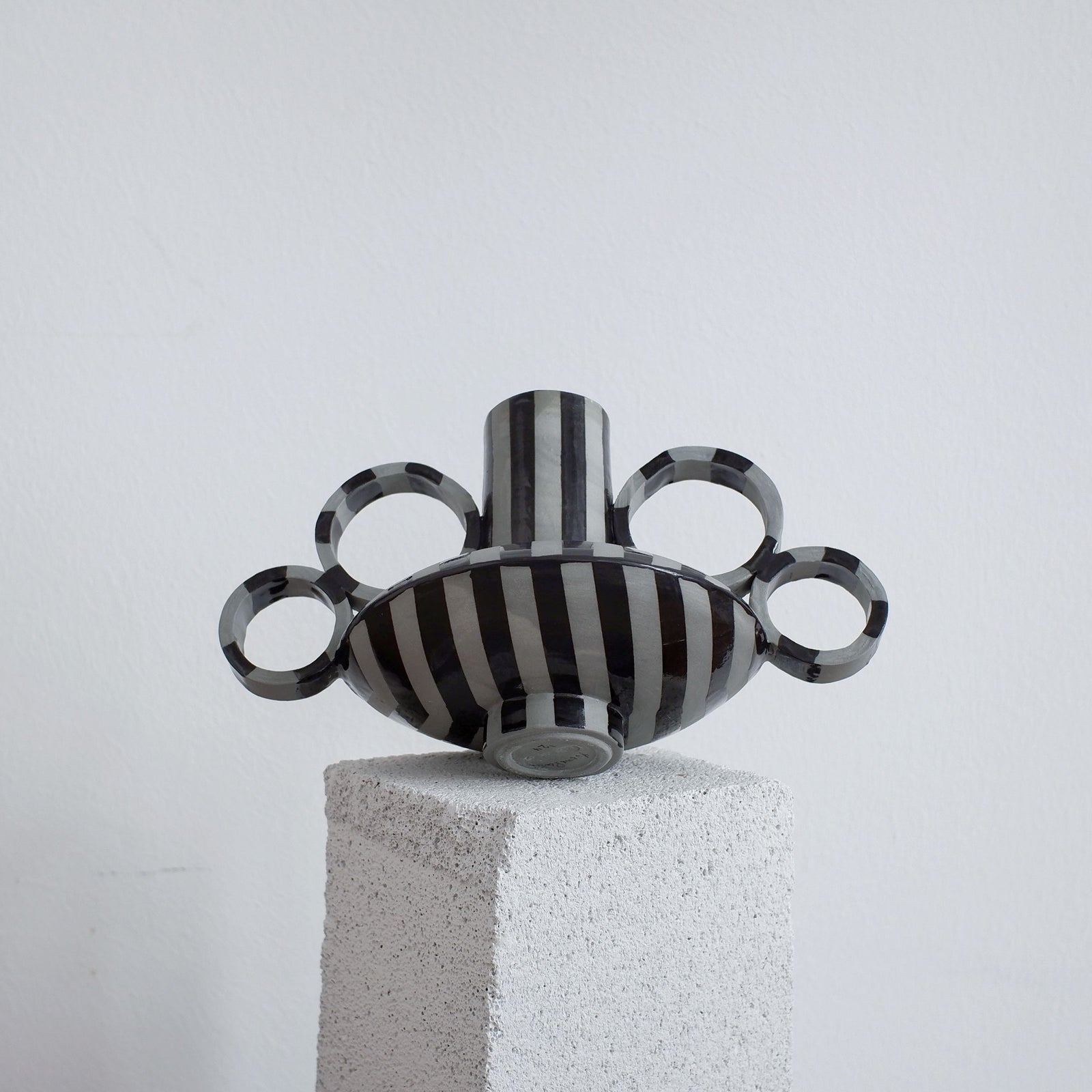 Small Zebrino - Black on Gray - Porcelain Vase