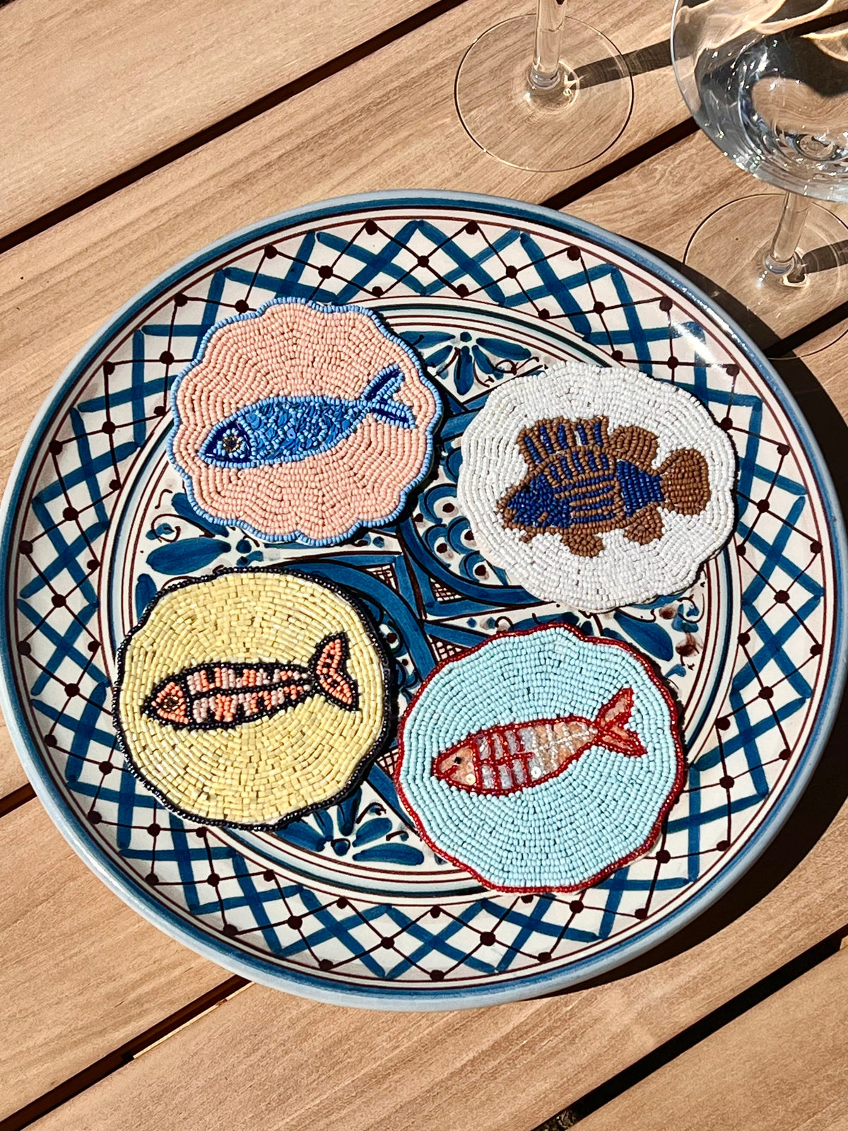 ’il Pesce’ Beaded Fish Coasters - Multicoloured (set of 4)