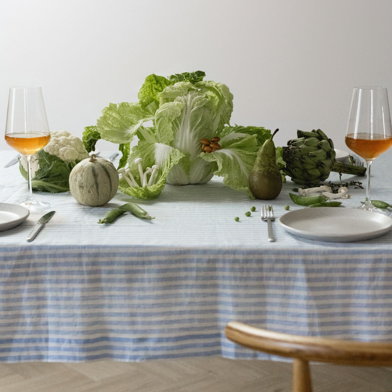 Blue Stripes Linen Tablecloth