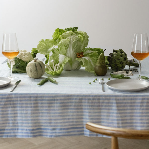 Blue Stripes Linen Tablecloth