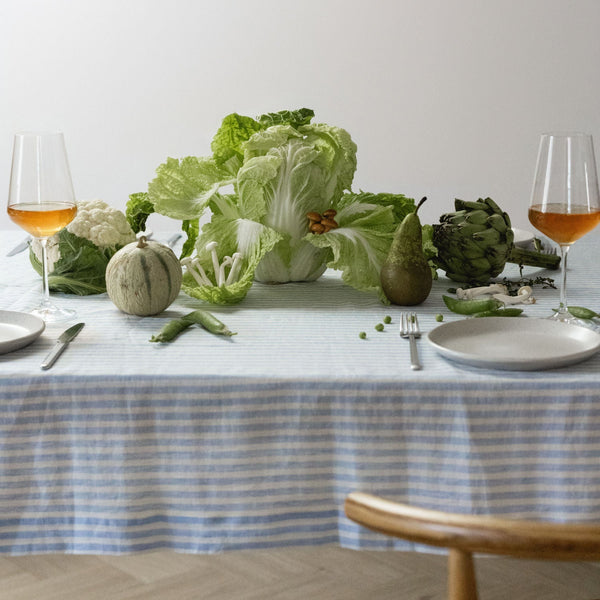 Blue Stripes Linen Tablecloth