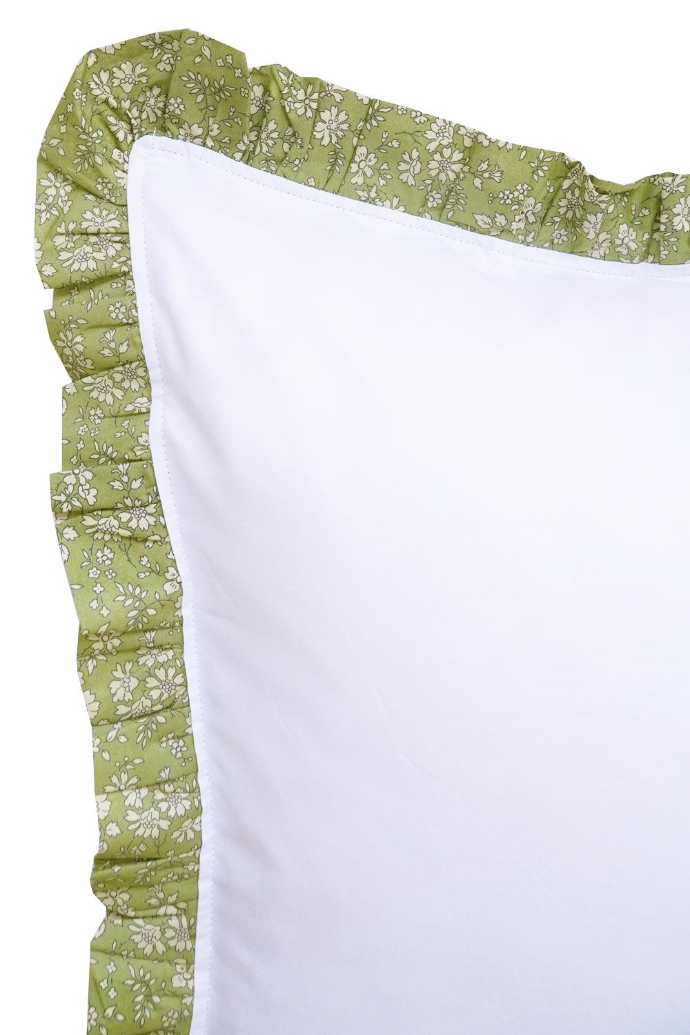 Frill-Edge White Duvet Set made with Liberty Fabric CAPEL PISTACHIO