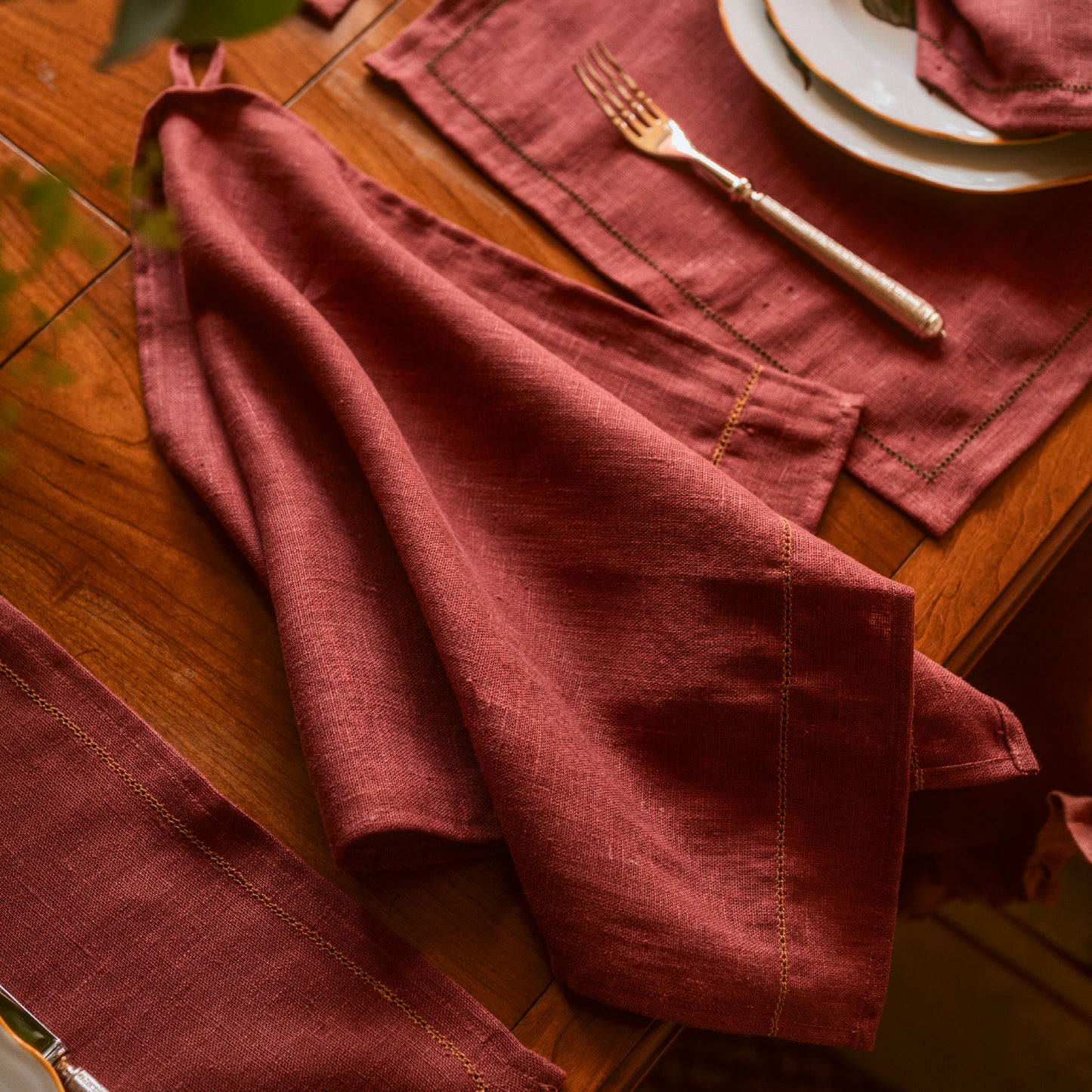 Personalised Marsala Hand Towel with Ochre Hemstitch