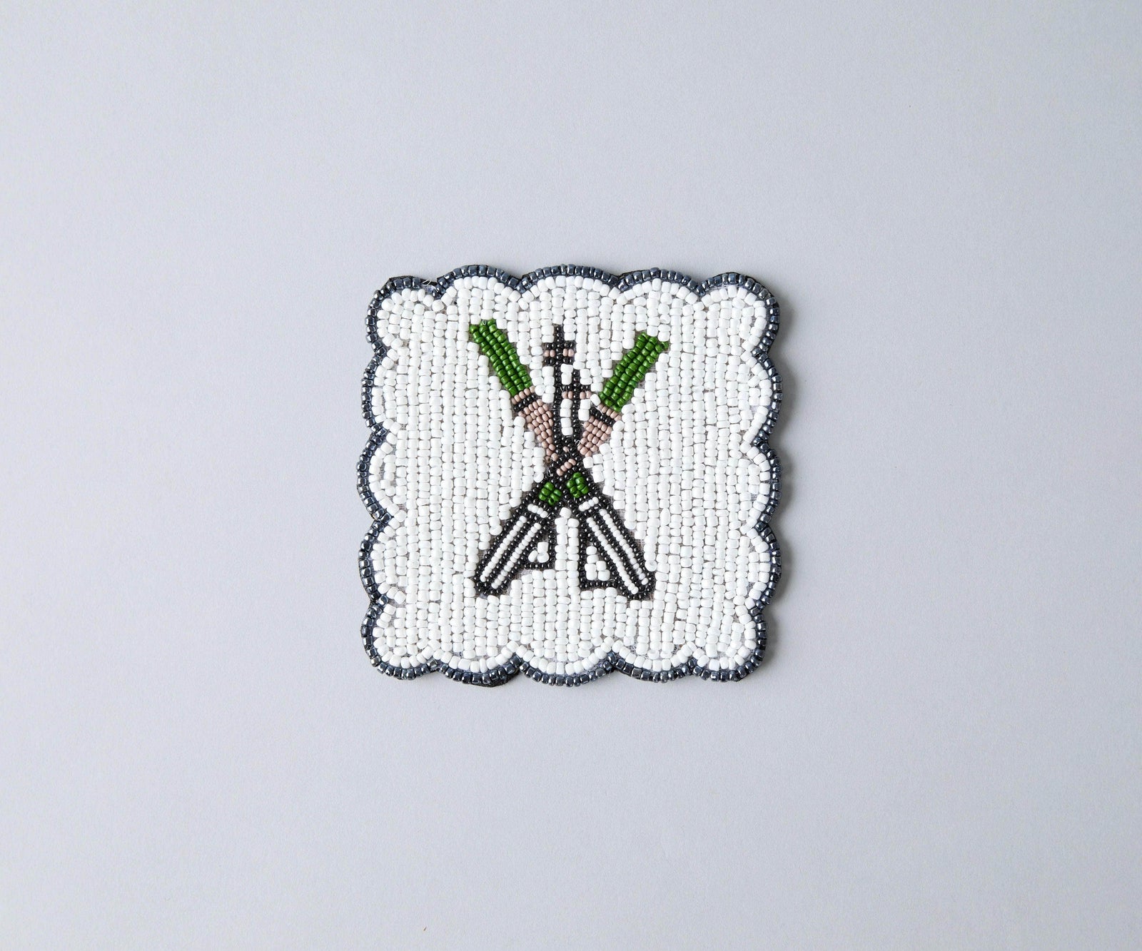 Handmade Beaded Ski Coaster with Pearls