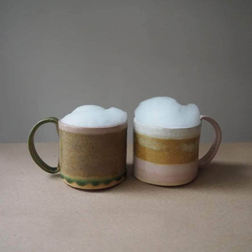 Ceramic Mug in Pink, White and Mustard