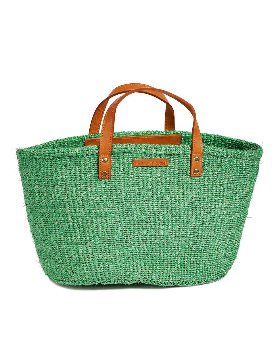 BARUA: Mint Green and Tan Leather Sisal Shopper