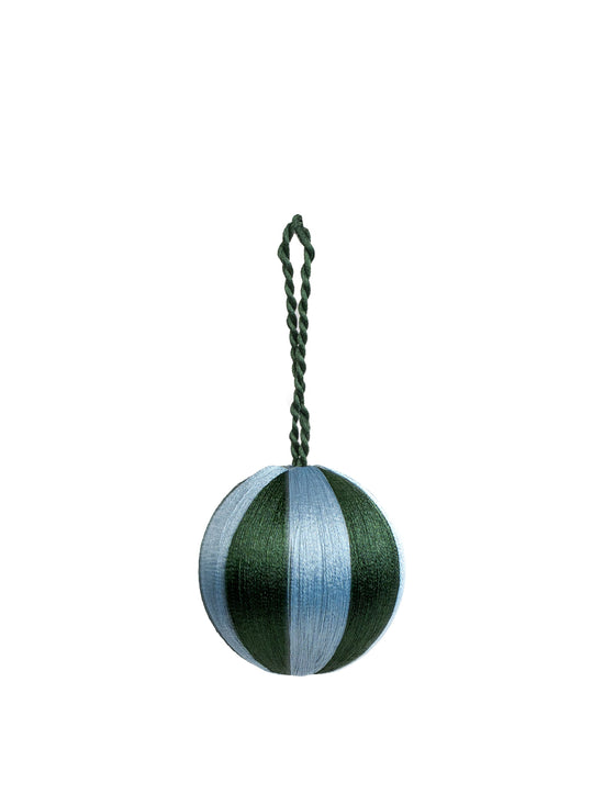 Stripe Baubles M 3" - Dark Green / Light Blue