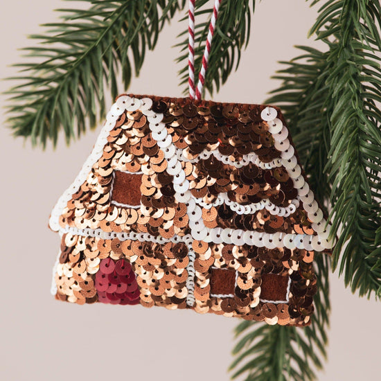 Gingerbread House Sequin Hanging Decoration