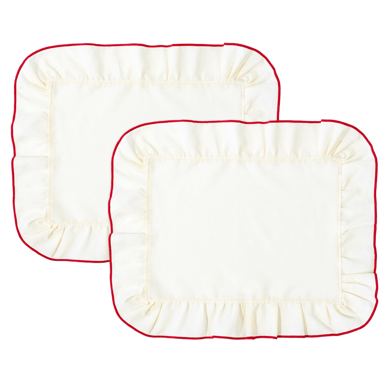 Placemats Frills Creme/Red Linen Blend - Set of 2