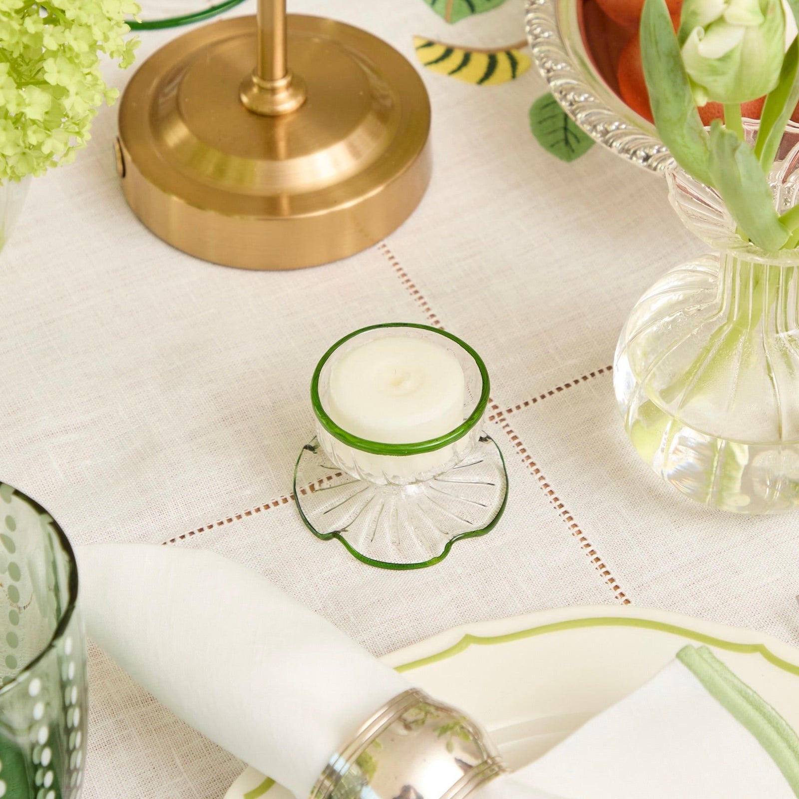 Green Rimmed Tealight Holders (set of 2)