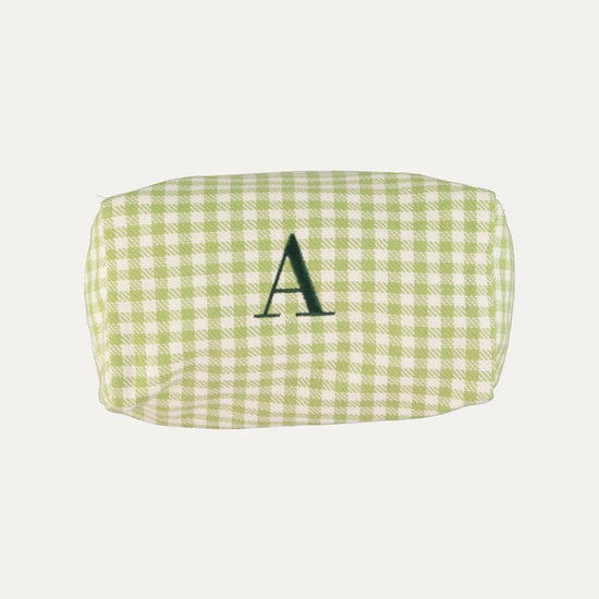 Personalised Green Gingham Cotton Toiletry Bag