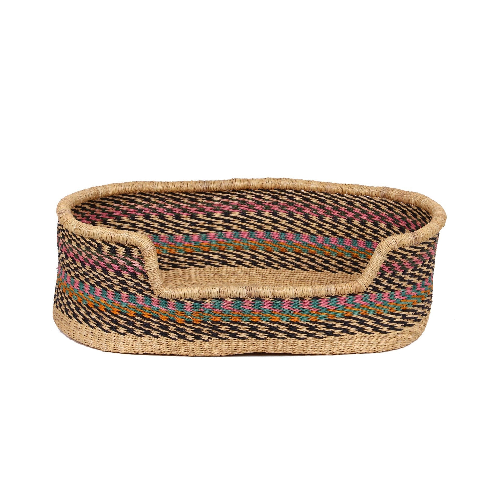RAKUMI: Pink, Turquoise and Black Dog Basket - Medium