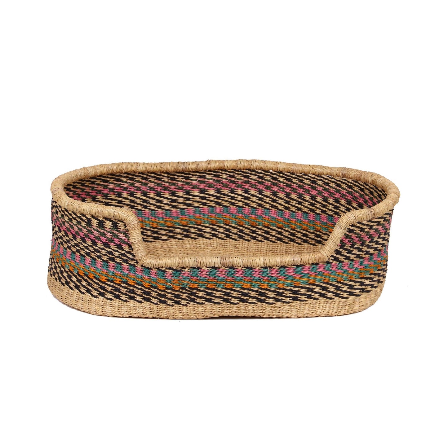 RAKUMI: Pink, Turquoise and Black Dog Basket - Medium