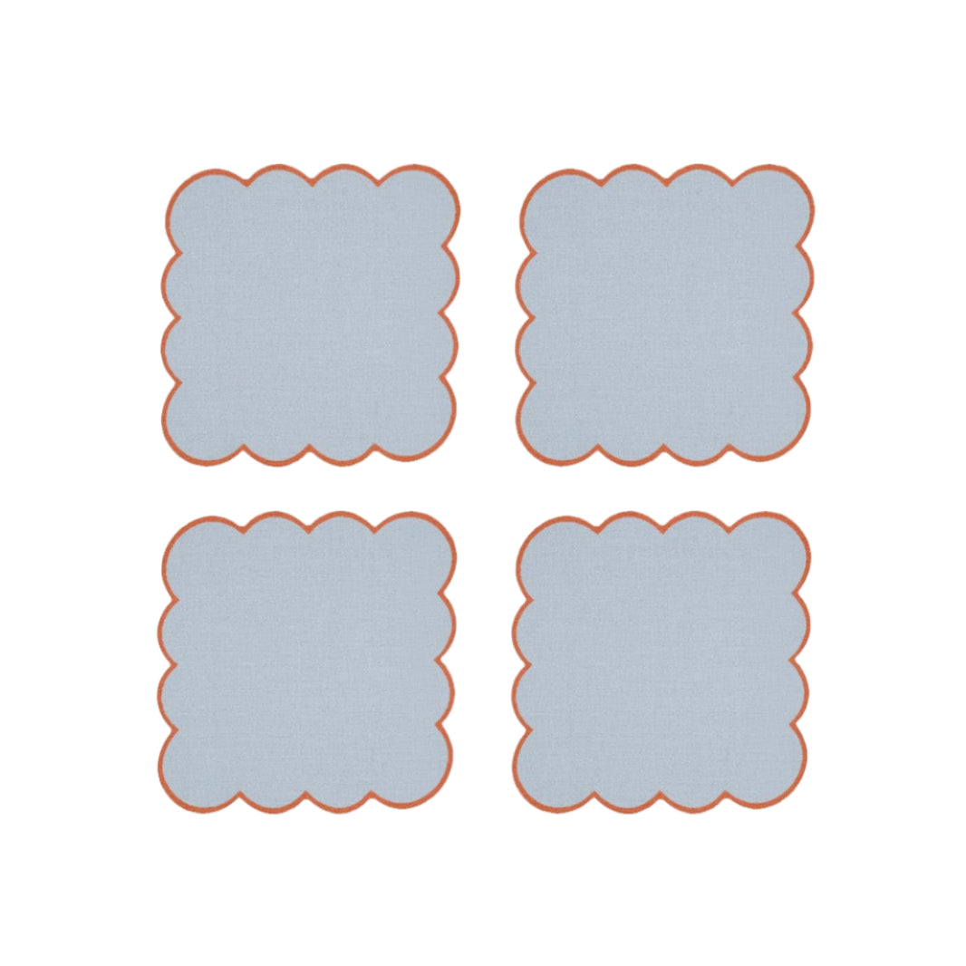Zero-Waste Scalloped Linen Cocktail Napkins Sky Blue - Set of 4