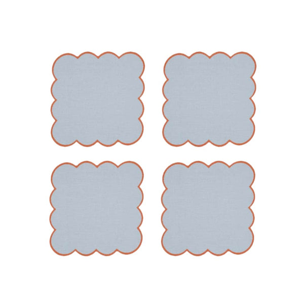 Zero-Waste Scalloped Linen Cocktail Napkins Sky Blue - Set of 4