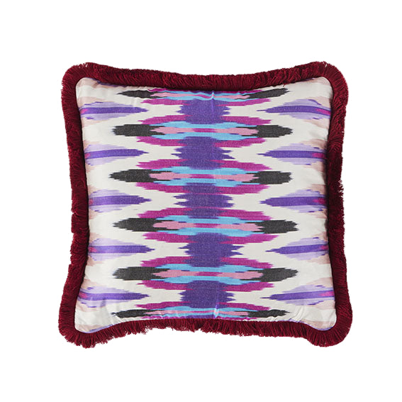 Cushion Brushed Fringe Ikat Purple Chervon Bindi Pink