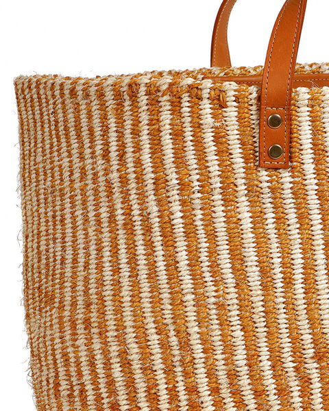 DHEHEBU: Gold and Natural Pinstripe Sisal Shopper