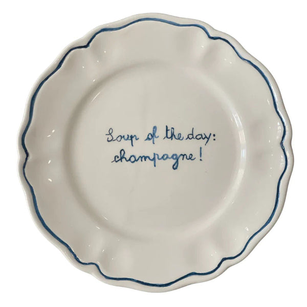Ceramic "Soup of the day: Champagne!" Scalloped Plate | Set of 6