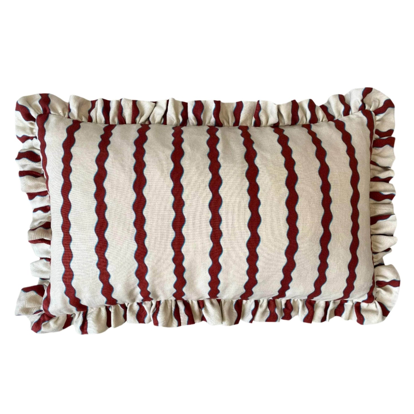 Scroll Stripe Crimson (Rectangle Frill Cushion)
