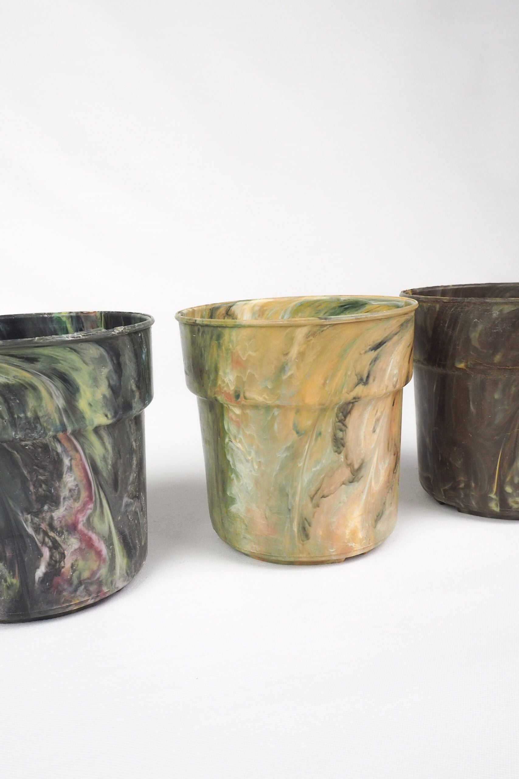 3 Vintage Marbled Plant Pots