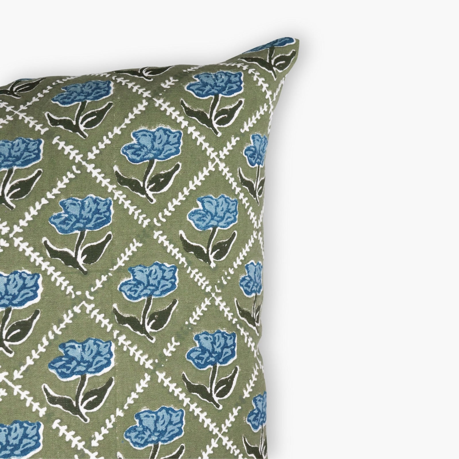 Noor Throw Pillow Cover - Olive & Blue