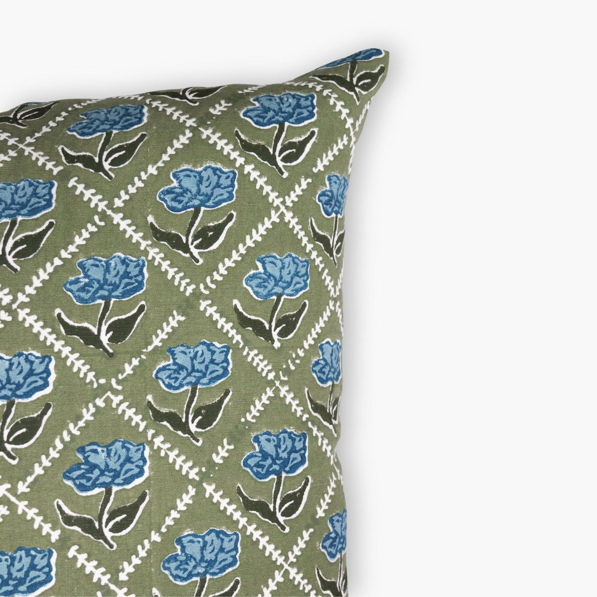 Noor Throw Pillow Cover - Olive & Blue