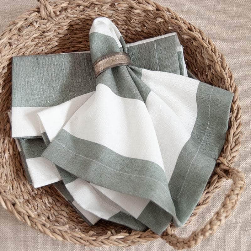 Sage Wide Striped Linen Napkin: 4 Set