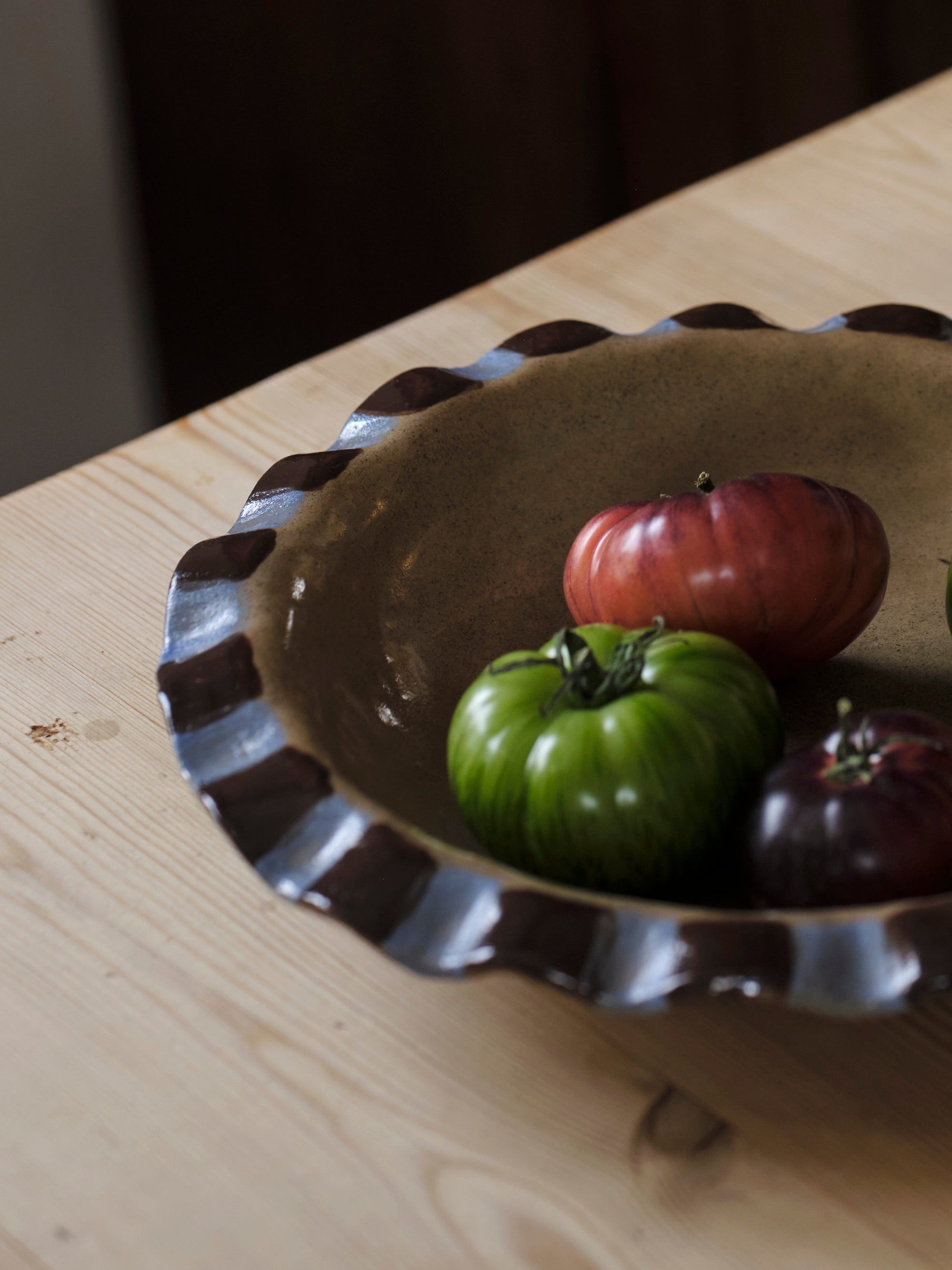 Baby Blue & Chocolate Brown Frill Serving Bowl