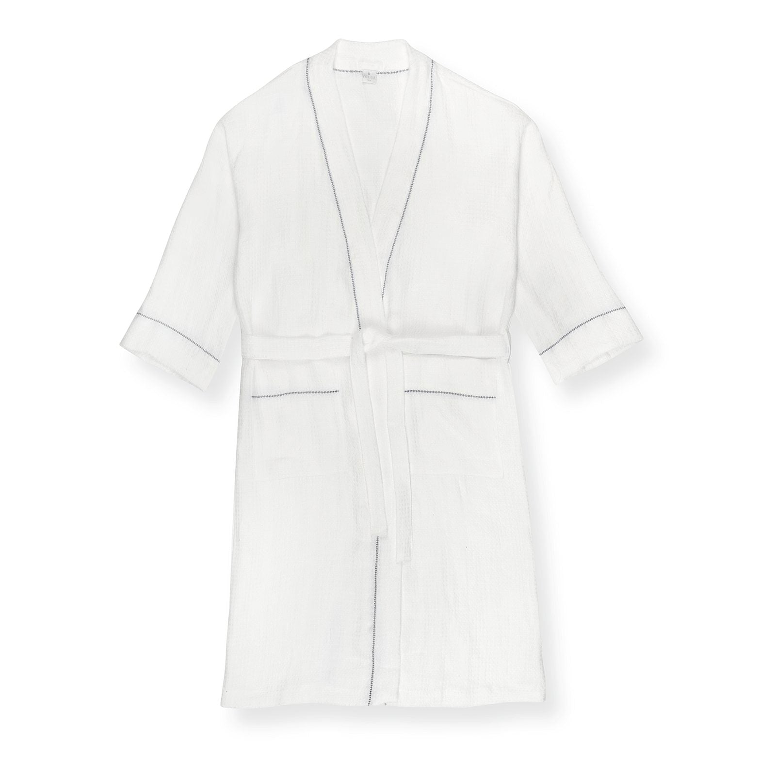 Personalised Two Initial Liège Robe in Ivory White Waffle with Indigo Hemstitch
