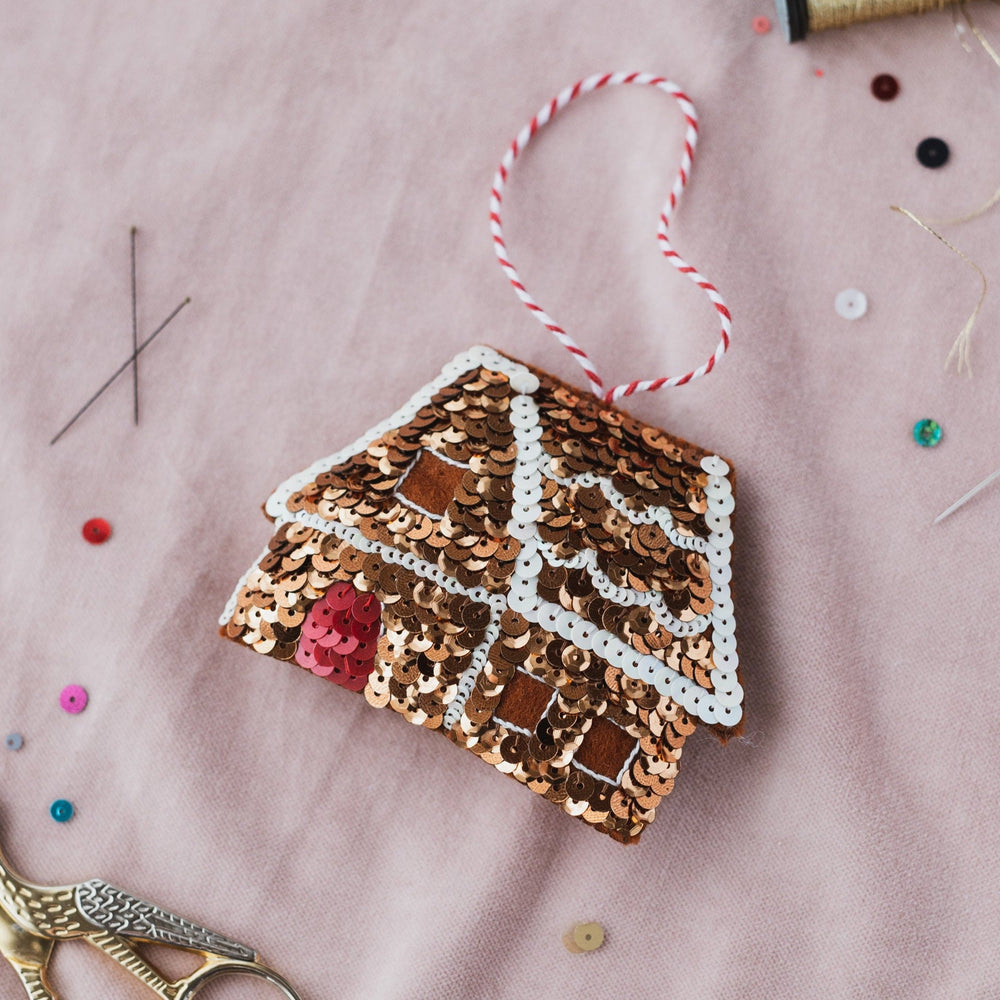 Gingerbread House Sequin Hanging Decoration