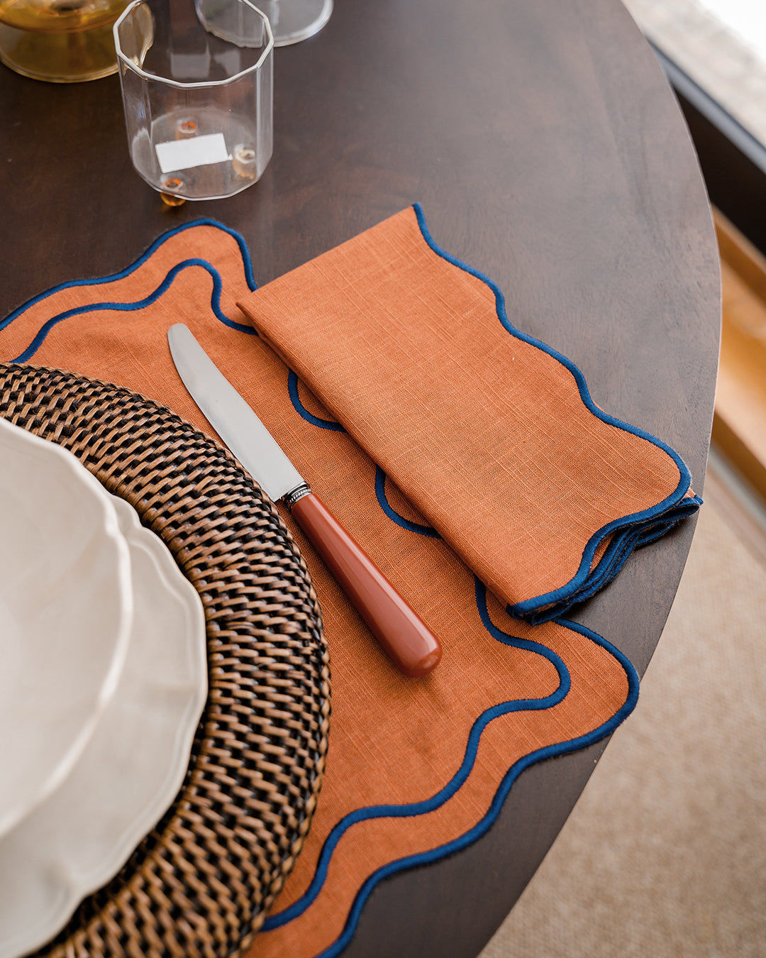 Beja Napkin, Terracotta with Blue