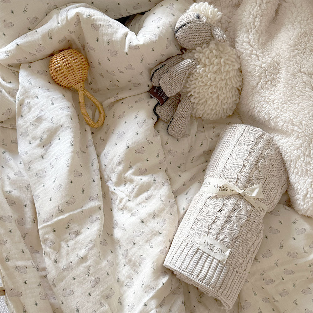 Soft Organic Knitted Cable Baby Blanket - Oat