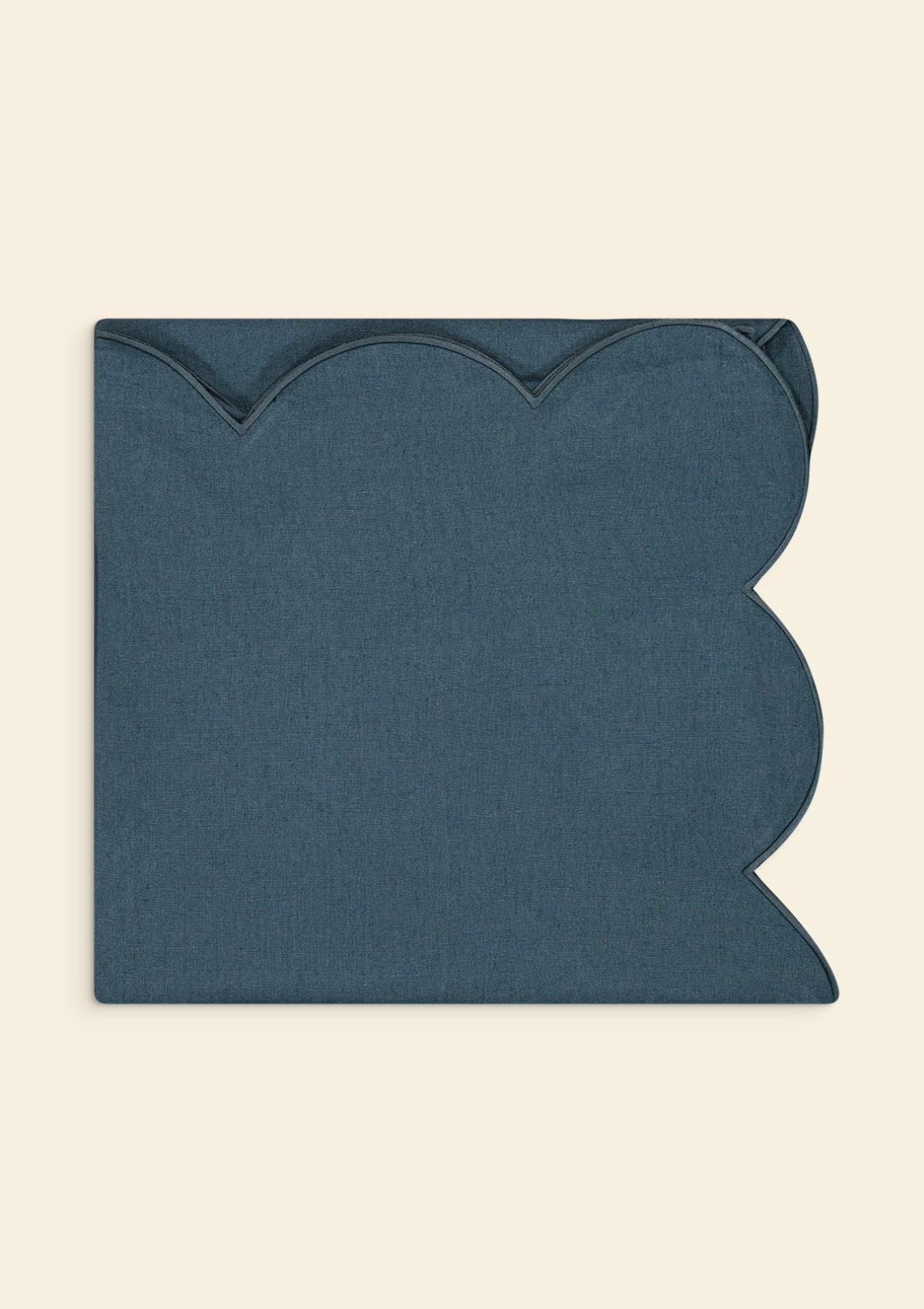 Scalloped Linen Tablecloth In Peacock Blue